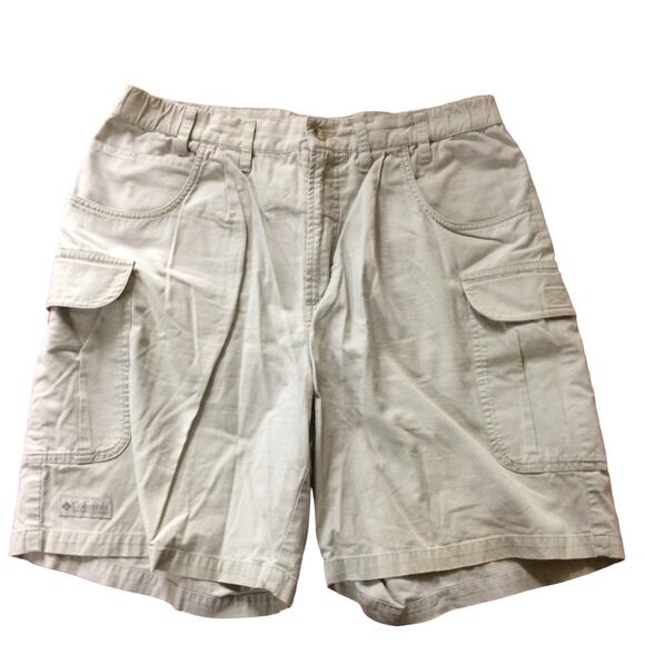 COLUMBIA Men's Size 34 Khaki Cargo Shorts Elastic at Waist Sides Tan - Picture 1 of 6